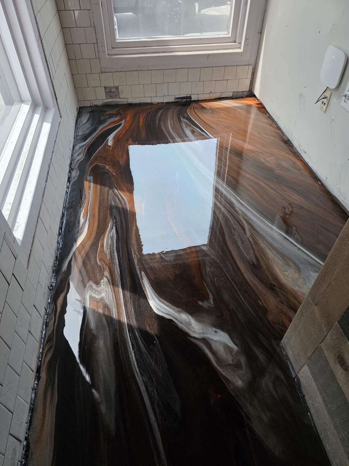 Copper metallic epoxy entryway wide view