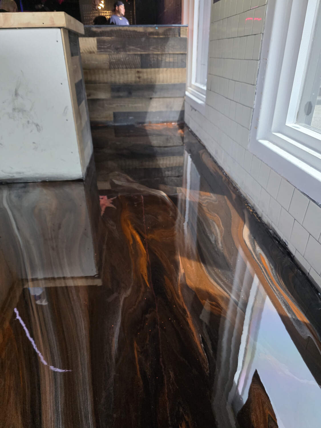 Copper metallic epoxy entryway